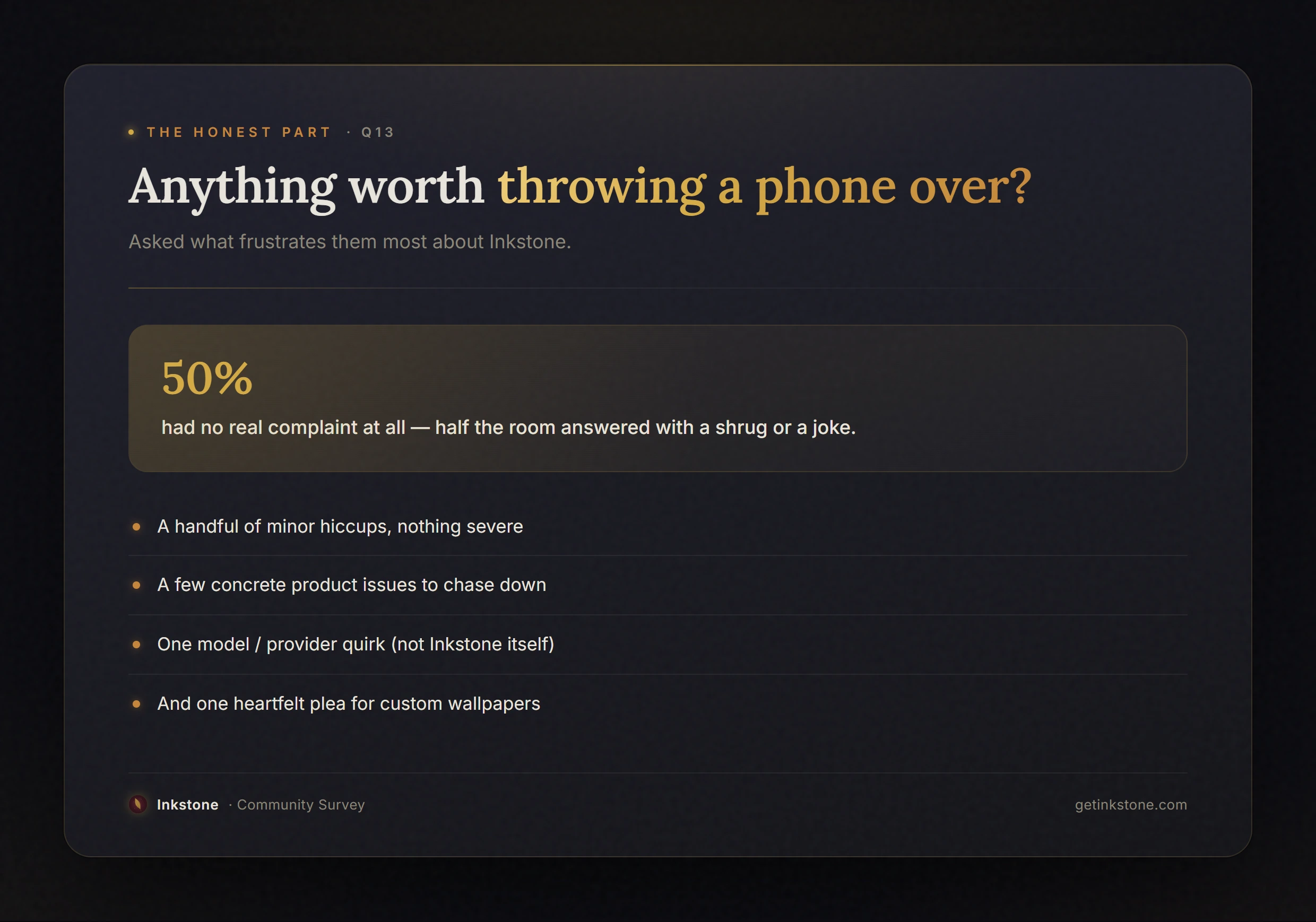 Survey results showing the friction respondents named — the rough edges and mobile hiccups that got chased down.